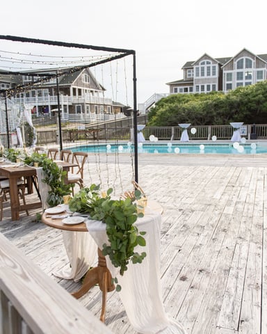 Outdoor dining setup on the deck