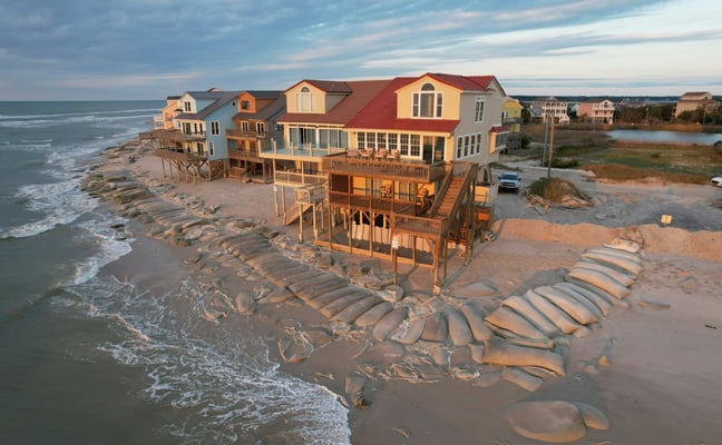 Beach houses on the North Carolina coast at golden hour