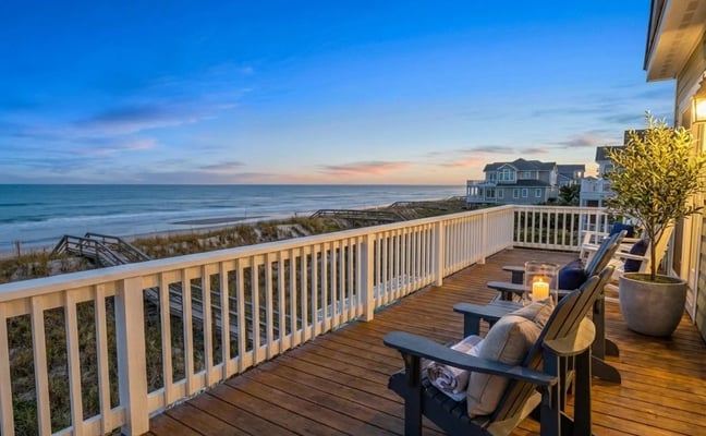 Oceanfront deck at sunset, Fitzgerald estate, Corolla OBX