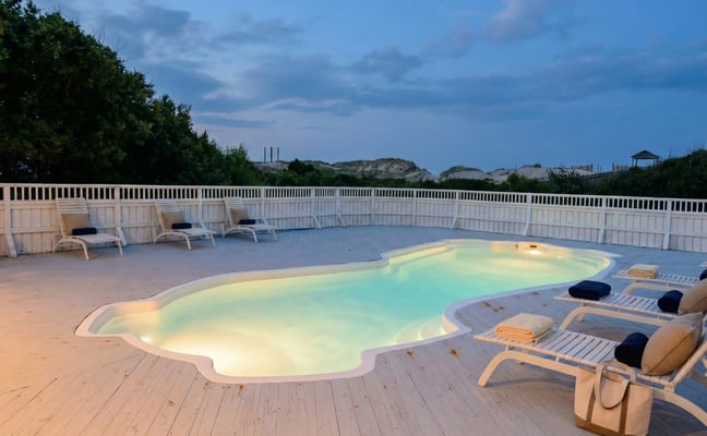 Private pool at dusk, Fitzgerald estate, Corolla OBX