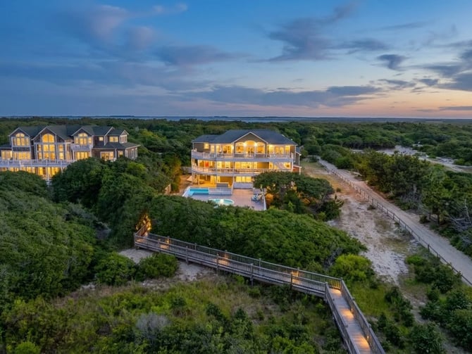 The Three Authors estate at dusk, Corolla 4x4 beach, Outer Banks