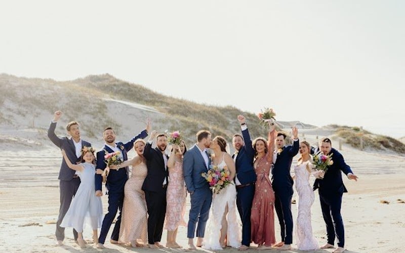 The wedding party on the dunes