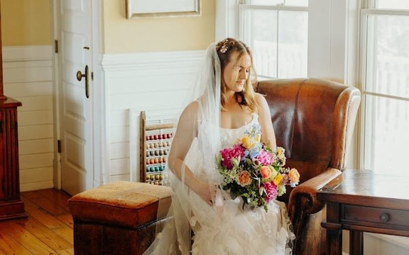 Bride getting ready in the library